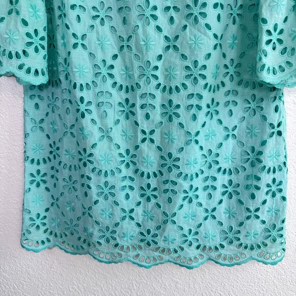 J Crew Dress Womens 4 Embroidered Eyelet Shift Scallop Hem Bell Sleeve Chic NEW - Picture 6 of 12